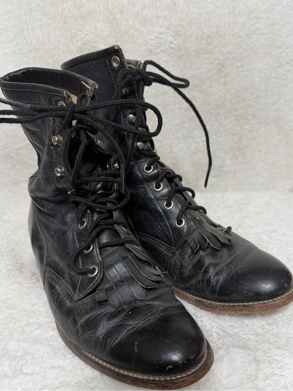 Vintage Justin black leather lace-up roper boots size 7.5 - Picture 8 of 13